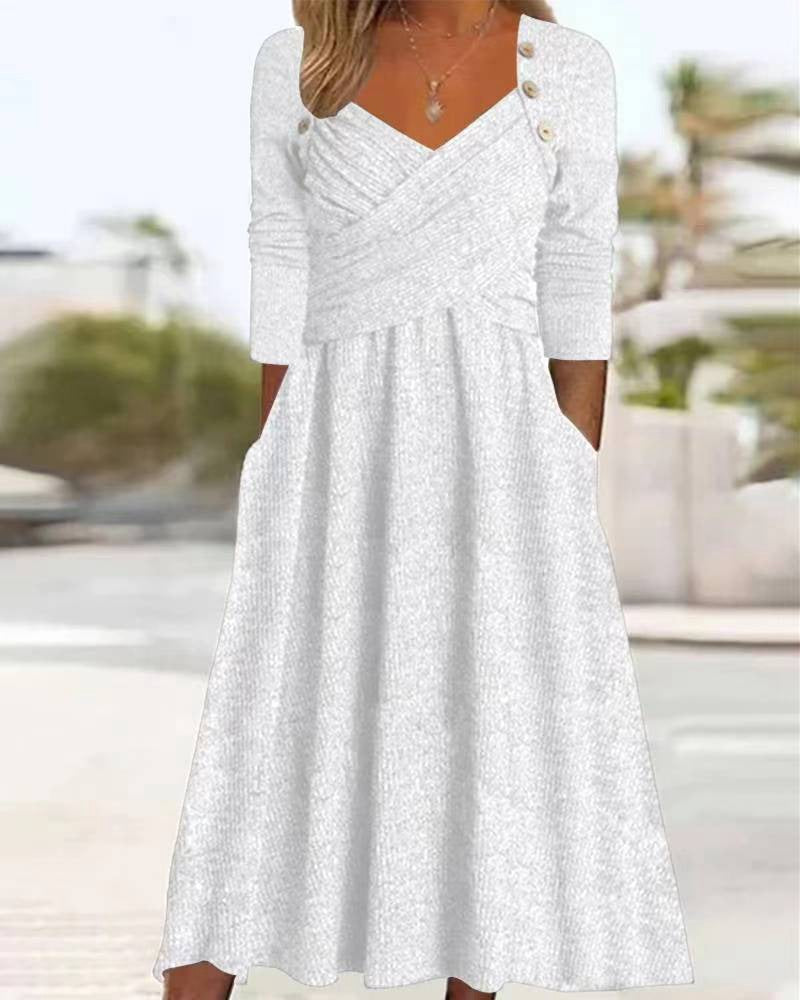 Damen Maxikleid mit eleganter Wickeloptik und praktischen Taschen Heidi-Mode