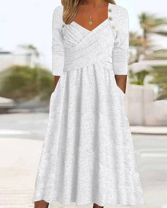 Damen Maxikleid mit eleganter Wickeloptik und praktischen Taschen Heidi-Mode