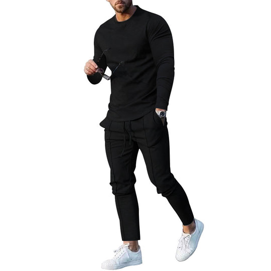 Herren nan eng anliegendes Langarmshirt aus Baumwollstretch mit Rundhalsausschnitt und körperbetonter Passform EB