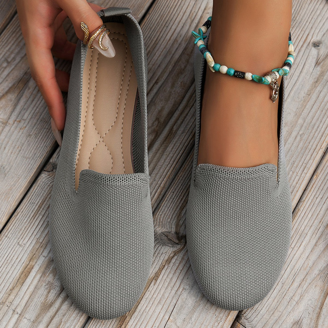 Damen Slip-On Ballerinas aus atmungsaktivem Strickmaterial mit rutschfester Sohle EB