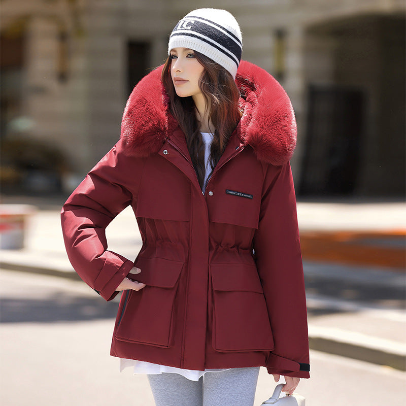Damen Elegante und warme Winterjacke mit abnehmbarem Kunstfellkragen und praktischen Taschen EB