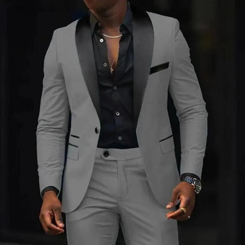Herren nan schmal geschnittener Smokinganzug mit Satinrevers und Slim-Fit-Hose EB