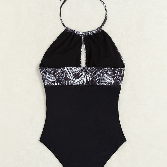 Damen Eleganter Badeanzug mit tiefem Ausschnitt und floralem Design EB