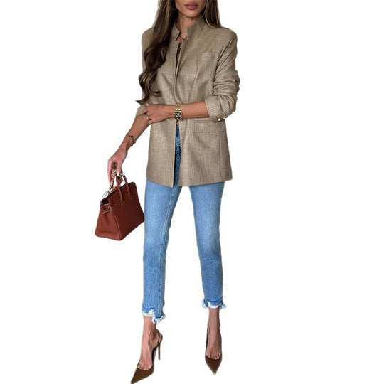 Damen elegante Blazerjacke mit strukturierter Oberfläche und modernen Details EB