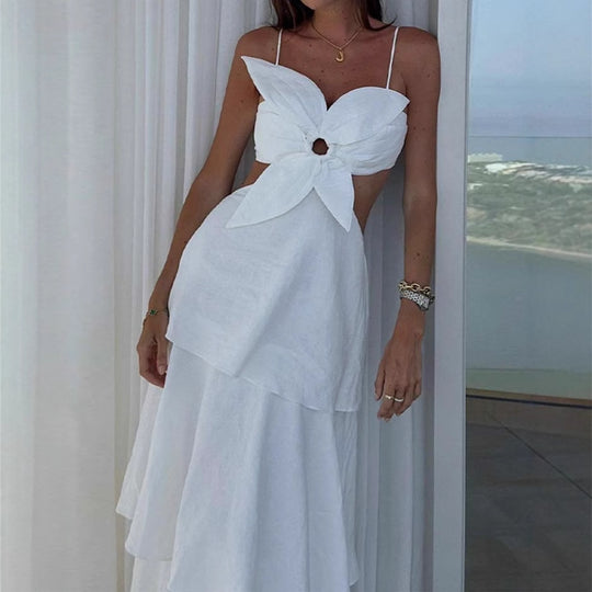 Damen Maxikleid mit raffiniertem Rüschendesign und verspieltem Schleifendetail EB