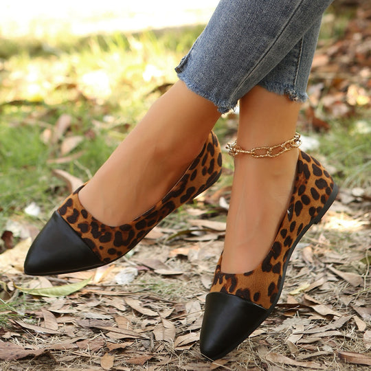 Damen Ballerinas mit eleganten Leopardenprint und modischem Spitzen-Zehenbereich EB