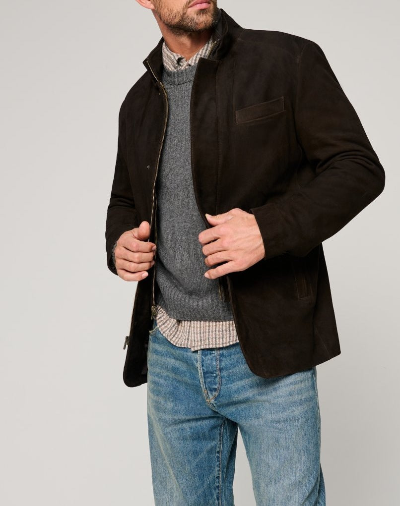 Herren Wildlederjacke im klassischen Schnitt mit Stehkragen und praktischen Taschen EB