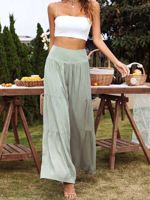 Damen Weit geschnittene Sommerhose mit elastischem Bund und fließendem Schnitt EB