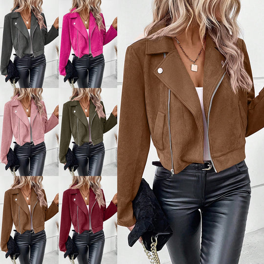 Damen Stylische Bikerjacke aus Kunstleder mit asymmetrischem Reißverschluss EB