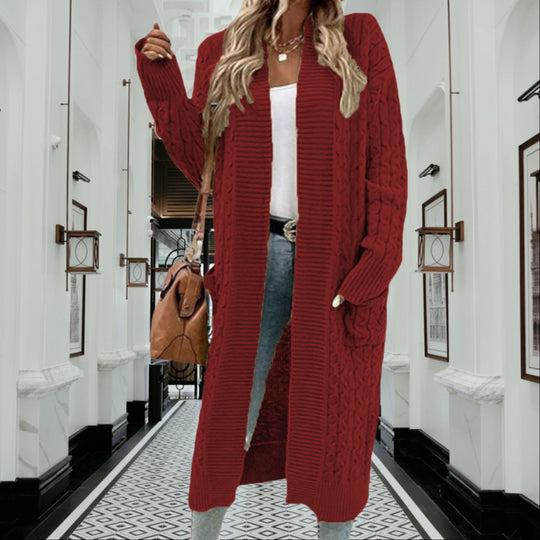 Damen Strickjacke mit grobem Zopfdesign und praktischen Taschen EB