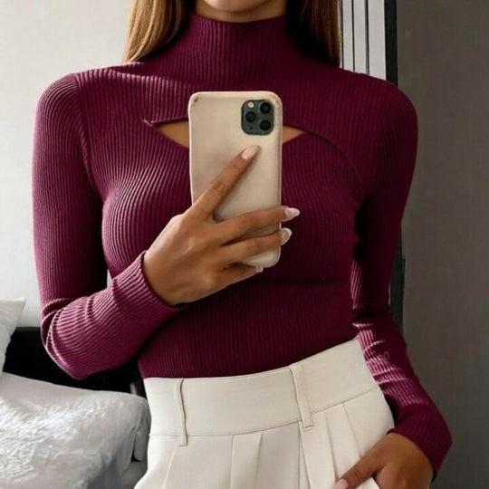 Damen Elegantes Langarm-Oberteil mit schickem Auschnitt EB