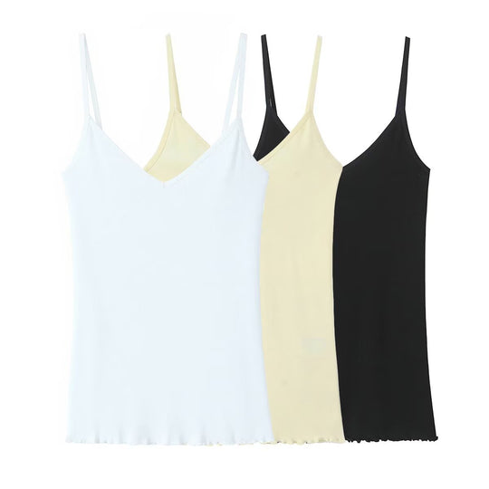 Damen Spaghettiträgeroberteil mit elegantem V-Ausschnitt und softer Textur EB