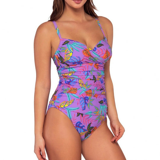 Damen Einteiliger Badeanzug mit floralem Wickeldesign und verstellbaren Trägern EB
