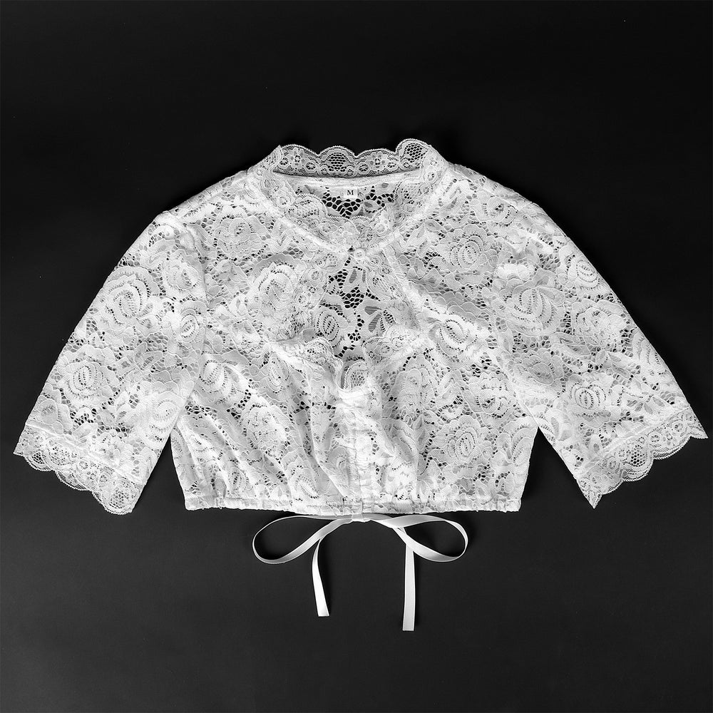 Damen nan Spitzenbolero kurz mit Stehkragen und Bindeband EB