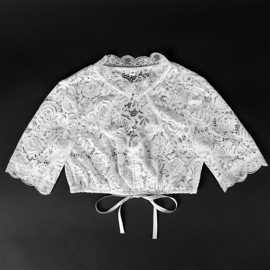 Damen nan Spitzenbolero kurz mit Stehkragen und Bindeband EB