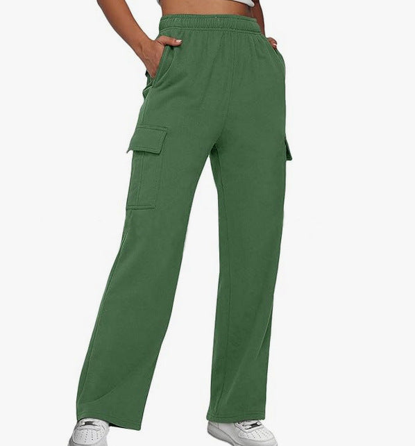 Damen nan lässige Cargo-Freizeithose mit weitem Bein elastischem Bund und aufgesetzten Taschen EB