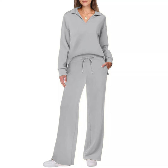 Damen Bequemer Freizeitanzug mit elegantem V-Ausschnitt und lockerem Schnitt EB