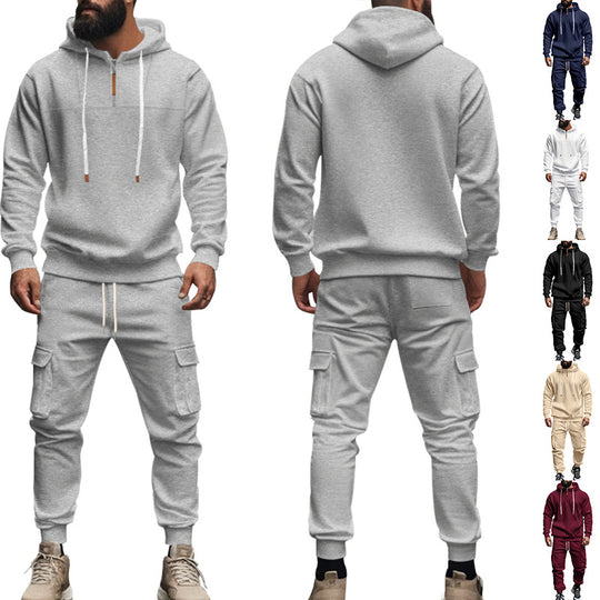 Herren nan Cargo-Jogginganzug mit Halbzip-Kapuzenpullover und tapered Cargohose EB