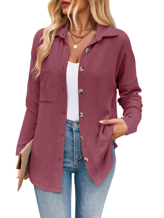 Damen lässige Strickjacke mit Knopfleiste EB
