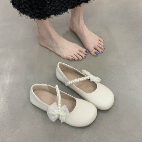 Damen Ballerinas mit dekorativer Schleife und eleganten Perlenverzierungen EB