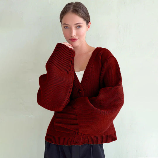 Damen Modische Strickjacke mit XL-Ärmeln und Taschen EB