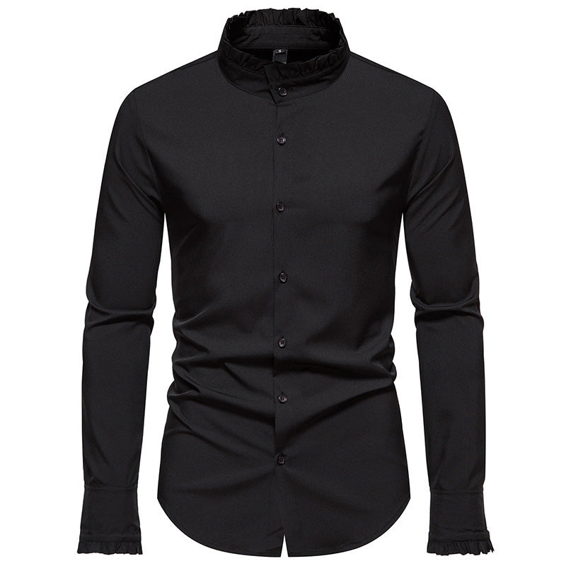 Herren Elegantes Langarmhemd mit Rüschendetails EB