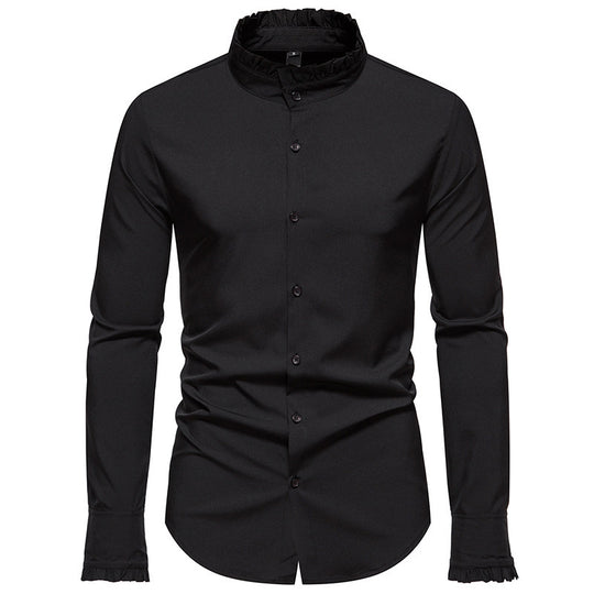 Herren Elegantes Langarmhemd mit Rüschendetails EB