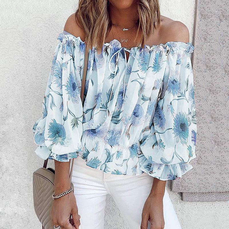 Damen Off-Shoulder Bluse mit floralen Mustern und Rüschendetails EB
