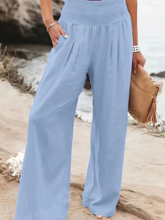 Damen weite Sommerhose mit elastischem Bund und elegantem Faltenwurf EB