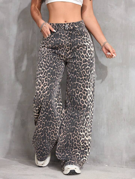 Damen Weite Jeans mit Wildleder-Optik und hoher Taille EB