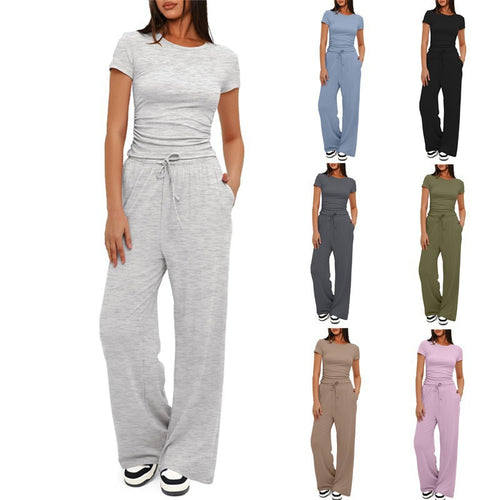 Damen Lässiges Lounge-Set mit weitem Oberteil und bequemen Hosen EB