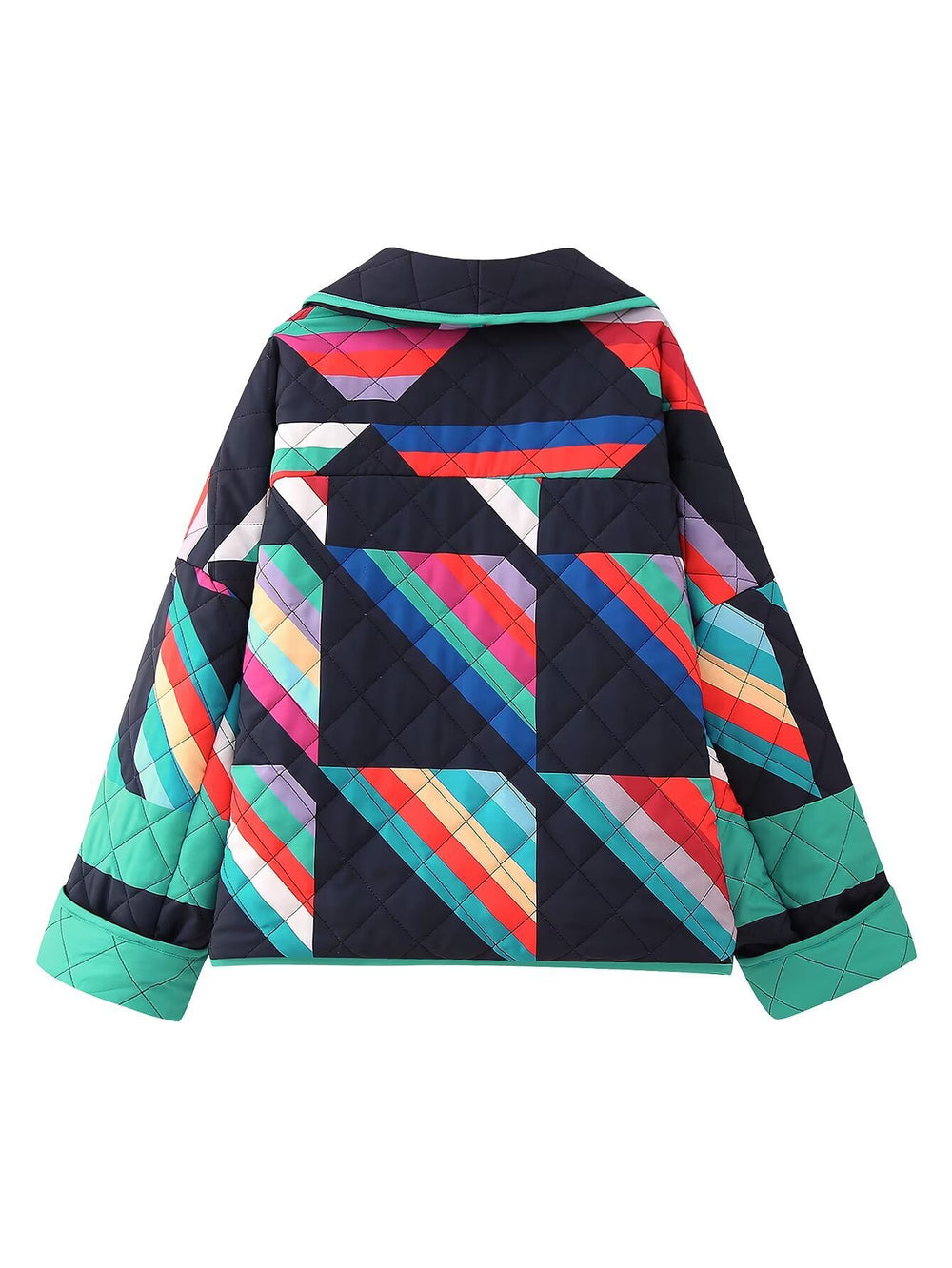 Damen gestreifte Steppjacke mit weitem Schnitt und stylischem Farbspiel EB
