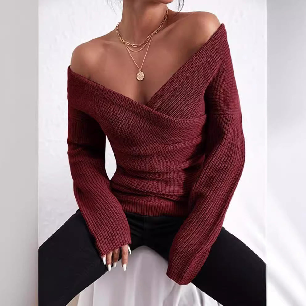 Damen lässiger Wickelpullover EB