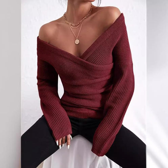 Damen lässiger Wickelpullover EB