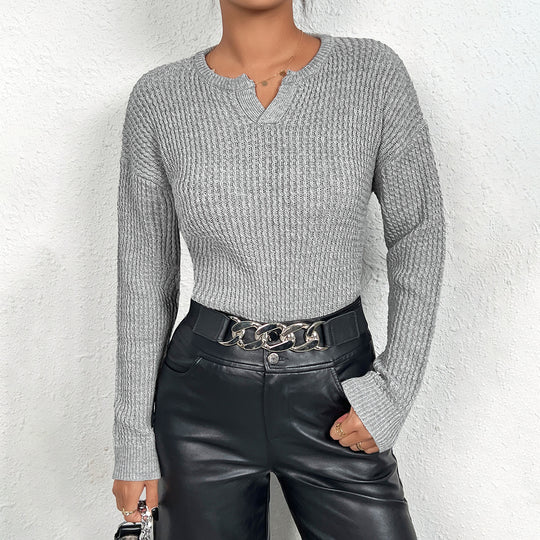 Damen Feinstrickpullover mit V-Ausschnitt und langen Ärmeln EB