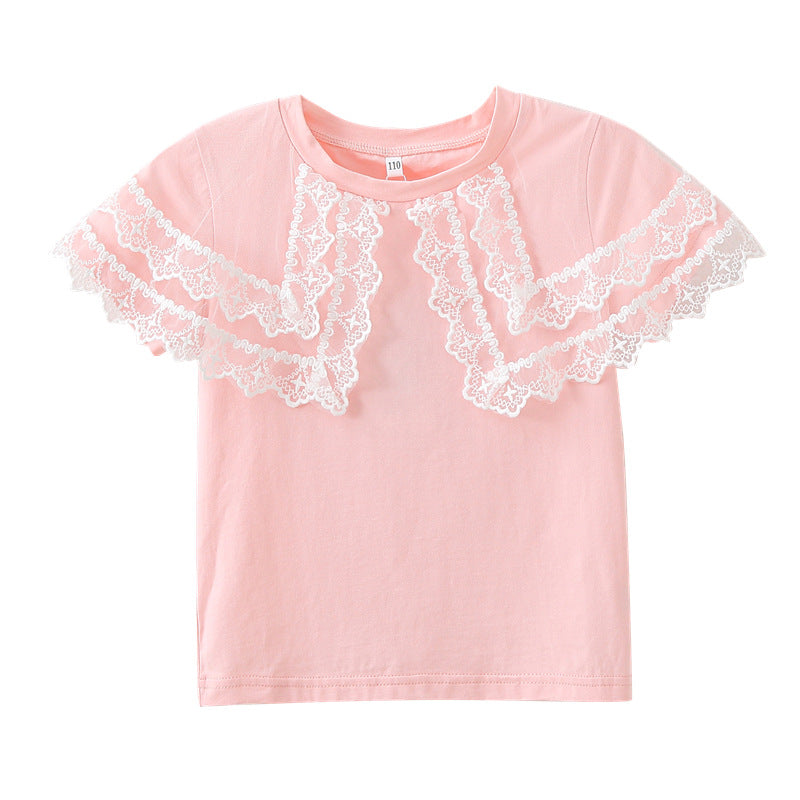 Mädchen T-Shirt mit Spitzenärmeln EB