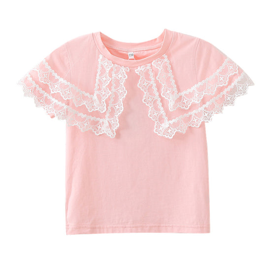 Mädchen T-Shirt mit Spitzenärmeln EB