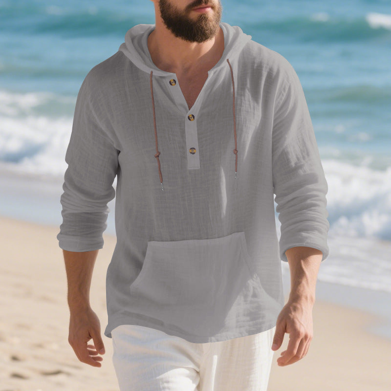 Herren lässiger Kapuzenpullover mit Knopfleiste und Kängurutasche EB