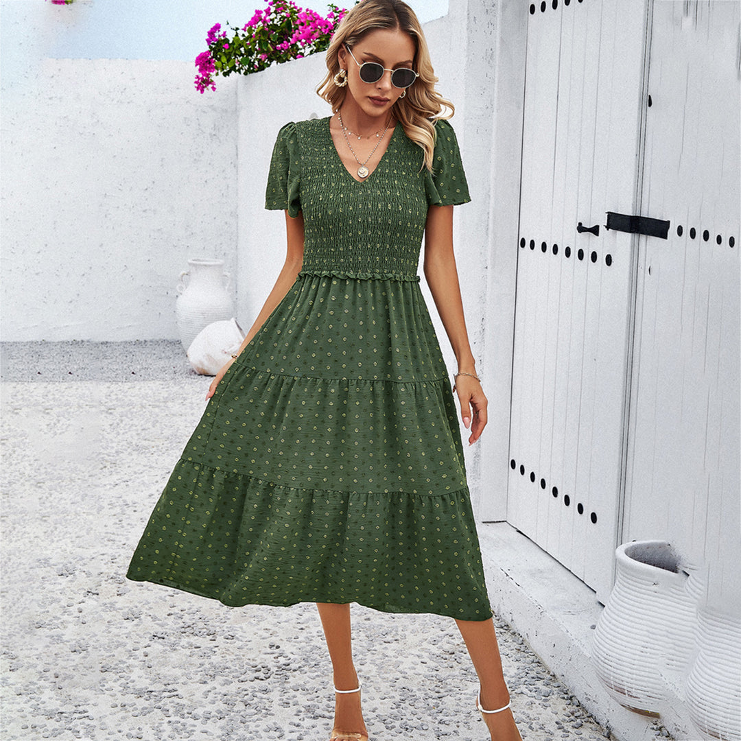 Damen Midikleid mit Rüschendetails und Punkten EB
