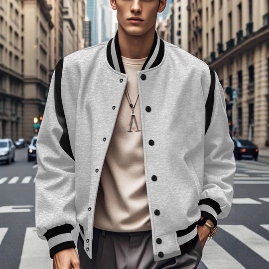 Herren nan leichte Collegejacke im Varsity-Look mit Druckknopfverschluss Rippbündchen und Kontrast-Schulterbesatz EB