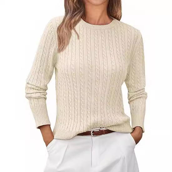 Damen Grobstrickpullover mit Zopfdesign und langen Ärmeln EB