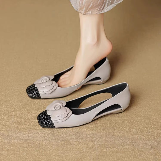 Damen Ballerina-Schuhe mit floralen Akzenten und offenem Fersenbereich EB