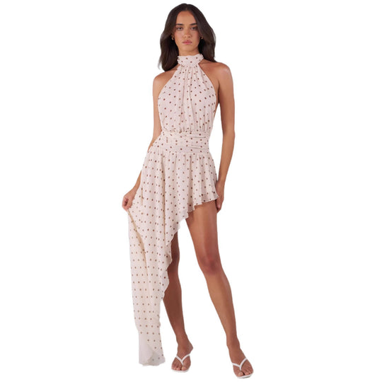 Damen Hochgeschlossenes Minikleid mit asymmetrischem Rock und fließendem Stoff EB