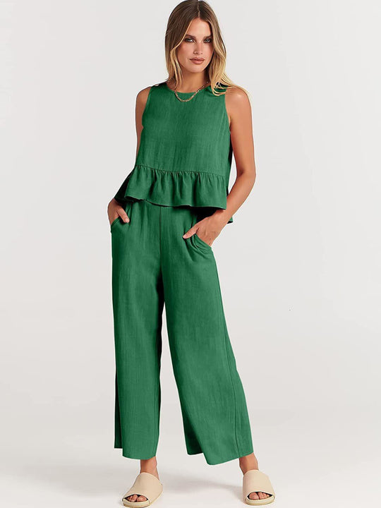 Damen Set mit lässigem Rüschendesign und weiten Hosen EB