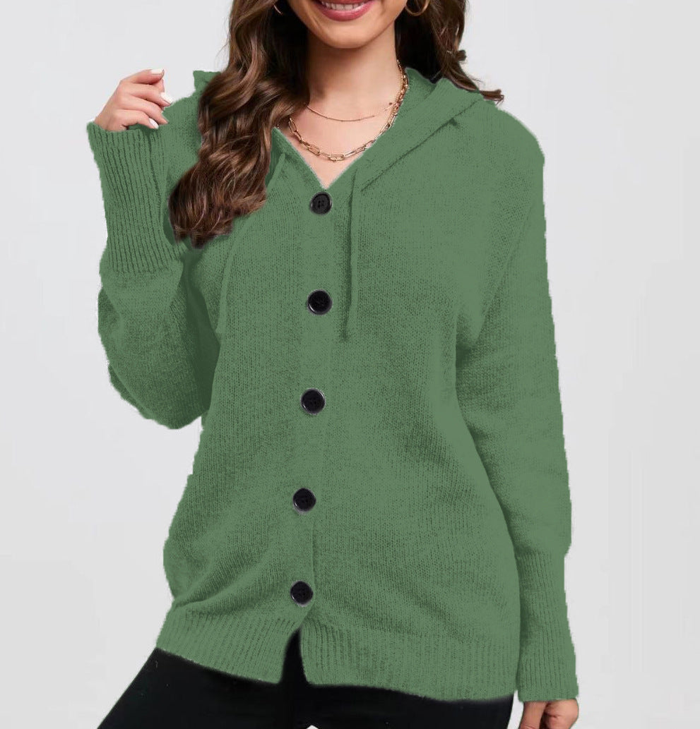 Damen Strickjacke mit Kapuze und praktischen Knopfdetails EB