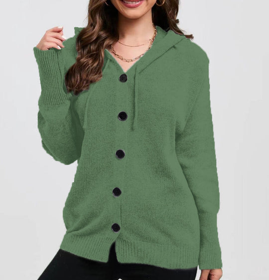 Damen Strickjacke mit Kapuze und praktischen Knopfdetails EB
