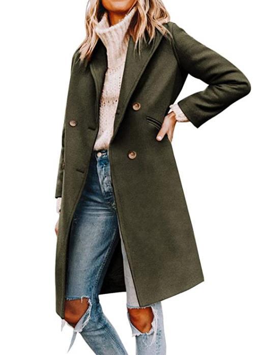 Damen zeitloser und eleganter Trenchcoat mit doppelter Knopfreihe und modernem Schnitt EB