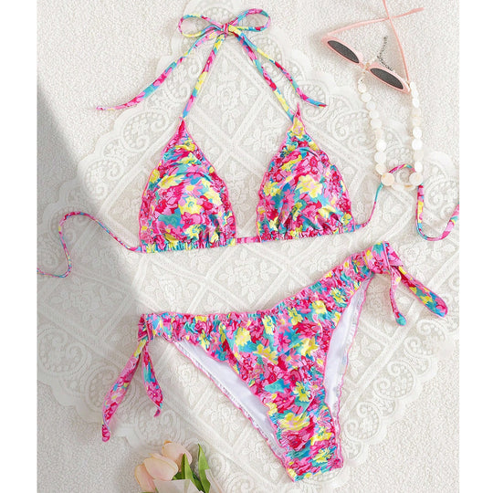 Damen Triangel-Bikini mit verspieltem Blütenmuster EB