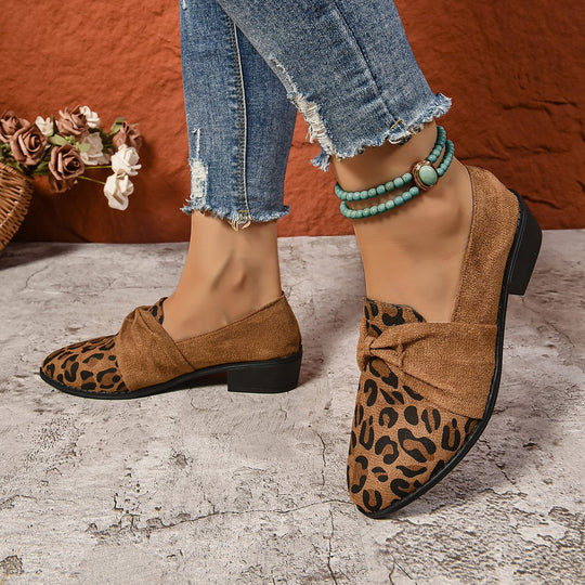 Damen Mokassin-Pantoletten mit modischem Leoparden-Print und dekorativem Schleifen-Detail EB