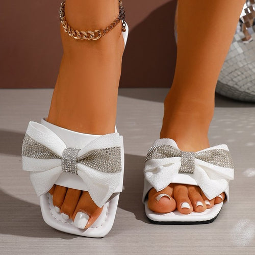 Damen Glamouröse Slides mit funkelnder Schleifen-Pailletten-Verzierung EB